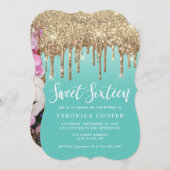 Invitation Elégante parties scintillant or goutte sweet sixte (Devant / Derrière)