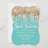 Invitation Elégante parties scintillant or goutte sweet sixte (Devant)