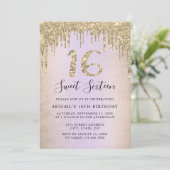 Invitation Elégante parties scintillant or gouttes sweet sixt (Debout devant)