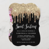 Invitation Elégante parties scintillant or gouttes sweet sixt (Devant / Derrière)