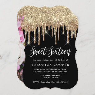 Invitation Elégante parties scintillant or gouttes sweet sixt