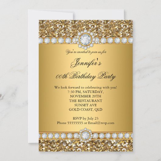 Invitation Elégante Parties scintillant Or Look Diamond Trim  (Devant)