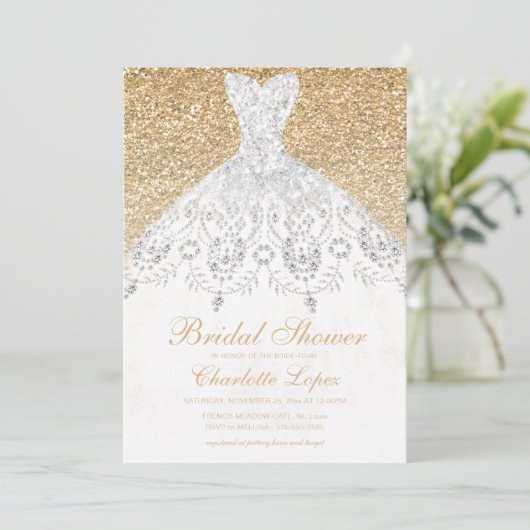 Invitation Elégante Parties scintillant or Mariage Fête des m (Debout devant)