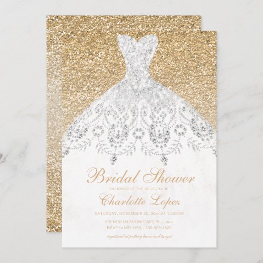 Invitation Elégante Parties scintillant or Mariage Fête des m (Devant / Derrière)