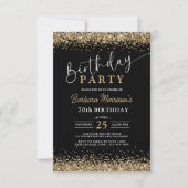 Invitation Elégante Parties scintillant Or Noir Anniversaire  (Devant)