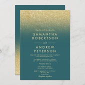 Invitation Élégante parties scintillant or ombre mariage turq (Devant / Derrière)