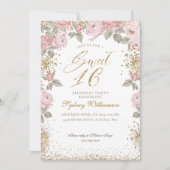 Invitation Elégante Parties scintillant or Peony Florals Swee (Devant)