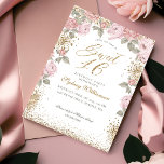 Invitation Elégante Parties scintillant or Peony Florals Swee<br><div class="desc">Invitation vos invités à votre belle fête Sweet 16 anniversaire avec nos magnifiques pivoines en fleurs Sweet 16 design. Le design présente nos flancs pivoines aquarellés à la main dans un rose pâle et poussiéreux clair et rose vif profond avec des feuilles et de la verdure vert sauge poussiéreux. Des...</div>