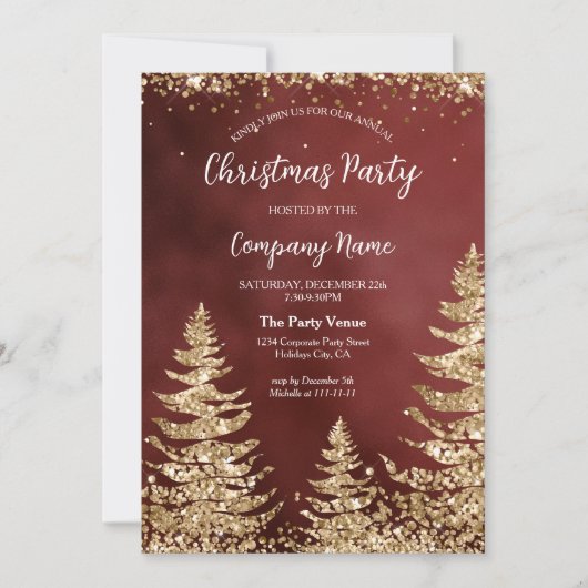 Invitation Elégante Parties scintillant Or Rouge Fête de Noël (Devant)