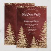 Invitation Elégante Parties scintillant Or Rouge Fête de Noël (Devant / Derrière)