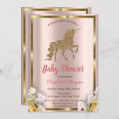 Invitation Elégante Parties scintillant Or Unicorn Baby showe (Devant / Derrière)
