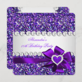 Invitation Elégante Parties scintillant Purple Heart Bow Anni (Devant / Derrière)