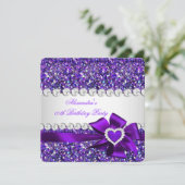 Invitation Elégante Parties scintillant Purple Heart Bow Anni (Debout devant)
