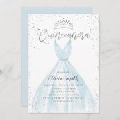 Invitation Elégante parties scintillant robe bleu argent Quin (Devant / Derrière)