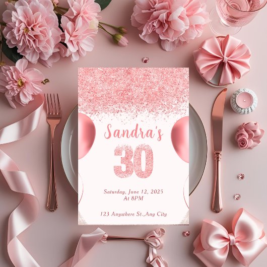 Invitation Elégante Parties scintillant rose 30e anniversaire