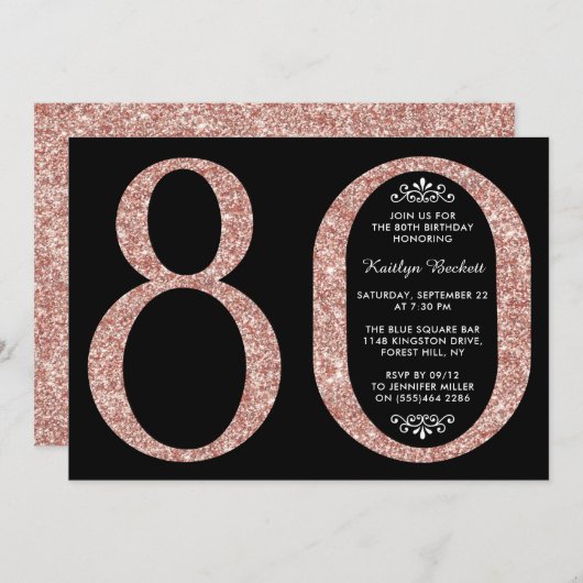 Invitation Élégante Parties scintillant Rose d'or Typographie (Devant / Derrière)