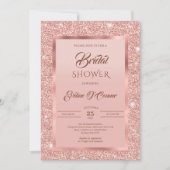 Invitation Élégante parties scintillant rose en or et feuille (Devant)