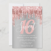 Invitation Élégante parties scintillant rose en or goutte swe (Devant)