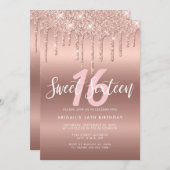Invitation Élégante parties scintillant rose en or goutte swe (Devant / Derrière)