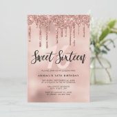 Invitation Élégante parties scintillant rose en or goutte swe (Debout devant)