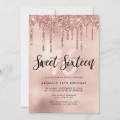 Invitation Élégante parties scintillant rose en or goutte swe (Devant)