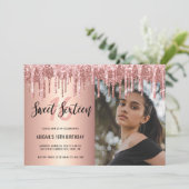 Invitation Élégante parties scintillant rose en or goutte swe (Debout devant)