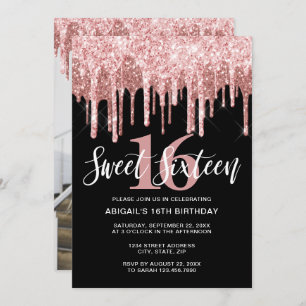 Invitation Élégante parties scintillant rose en or goutte swe