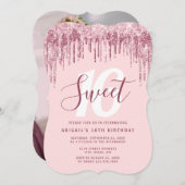 Invitation Élégante parties scintillant rose en or goutte swe (Devant / Derrière)