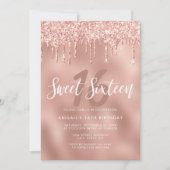 Invitation Élégante parties scintillant rose en or goutte swe (Devant)