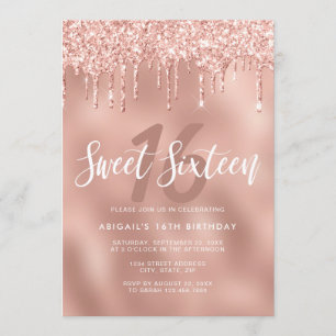 Invitation Élégante parties scintillant rose en or goutte swe