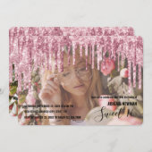 Invitation Élégante parties scintillant rose en or goutte swe (Devant / Derrière)