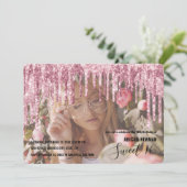 Invitation Élégante parties scintillant rose en or goutte swe (Debout devant)