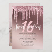 Invitation Élégante parties scintillant rose en or goutte swe (Devant / Derrière)