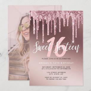 Invitation Élégante parties scintillant rose en or goutte swe