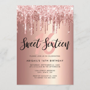 Invitation Élégante parties scintillant rose en or goutte swe