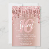 Invitation Élégante parties scintillant rose en or goutte swe (Devant)