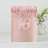 Invitation Élégante parties scintillant rose en or goutte swe (Debout devant)