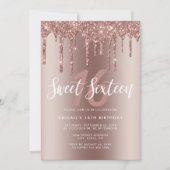 Invitation Élégante parties scintillant rose en or goutte swe (Devant)