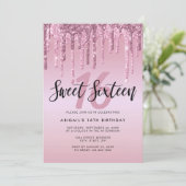 Invitation Élégante parties scintillant rose en or goutte swe (Debout devant)