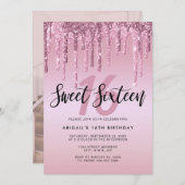 Invitation Élégante parties scintillant rose en or goutte swe (Devant / Derrière)