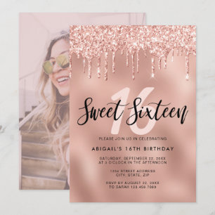 Invitation Élégante parties scintillant rose en or goutte swe
