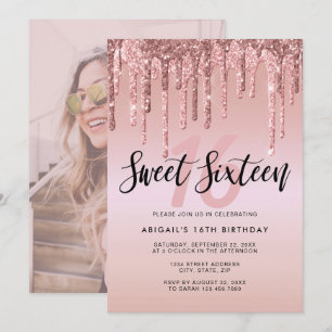 Invitation Élégante parties scintillant rose en or goutte swe