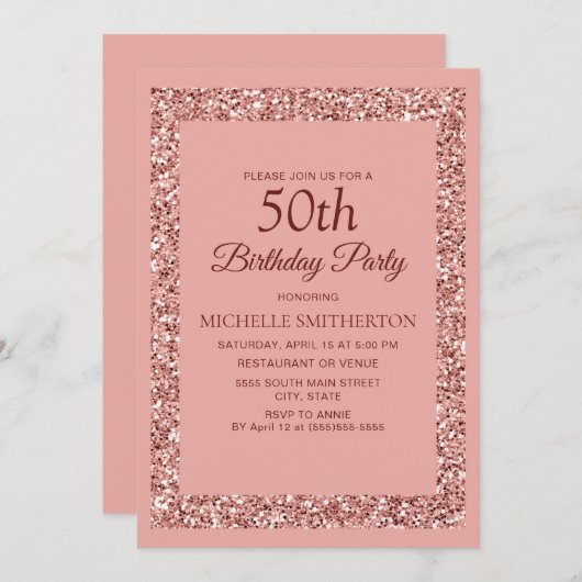 Invitation Élégante Parties scintillant rose étincelante femm (Devant / Derrière)