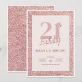 Invitation Élégante Parties scintillant Rose Gold 21e anniver (Devant / Derrière)