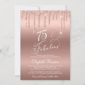 Invitation Elégante Parties scintillant Rose Gold 75e fête d' (Devant)