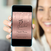 Invitation Elégante Parties scintillant Rose Gold 75e fête d'