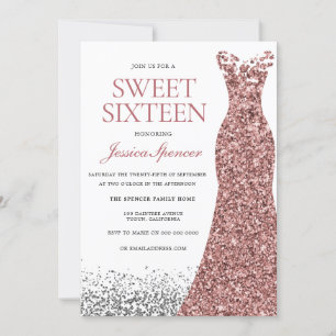 Invitation Élégante Parties scintillant Rose Gold Robe Sweet 