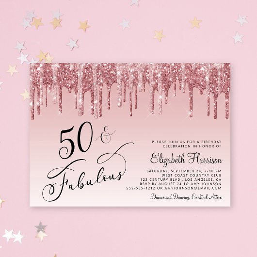 Invitation Elégante Parties scintillant Rose Gold Rose 50e fê
