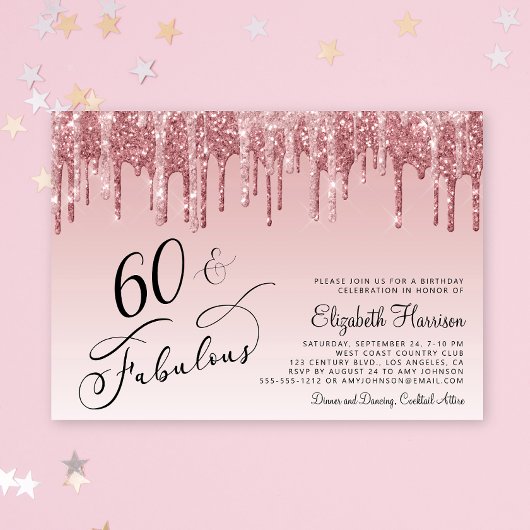 Invitation Elégante Parties scintillant Rose Gold Rose 60e fê