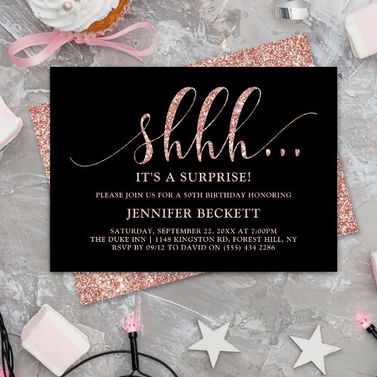 Invitation Elégante Parties scintillant Rose Gold Surprise fê